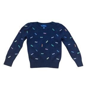 Polo Ralph Lauren dark navy knit polo lettering‎ embroidery crew sweater SIZE 4T